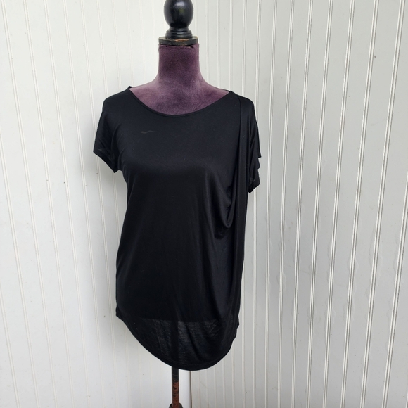 Banana Republic Tops - Banana Republic Womens Black Short Sleeve Shirt Top Rayon Drape Detail Thin Sz M
